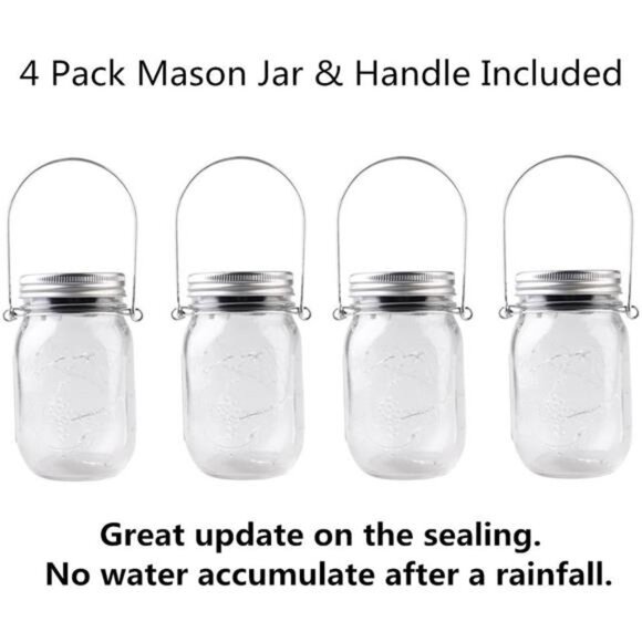 4-Pack Solar-powered Mason Jar Lights (Mason Jar / Handle Included),20 Bulbs Jar - Picture 5 of 8